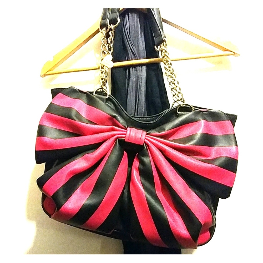 COPY - Betsy Johnson Pink and Black Bow Purse